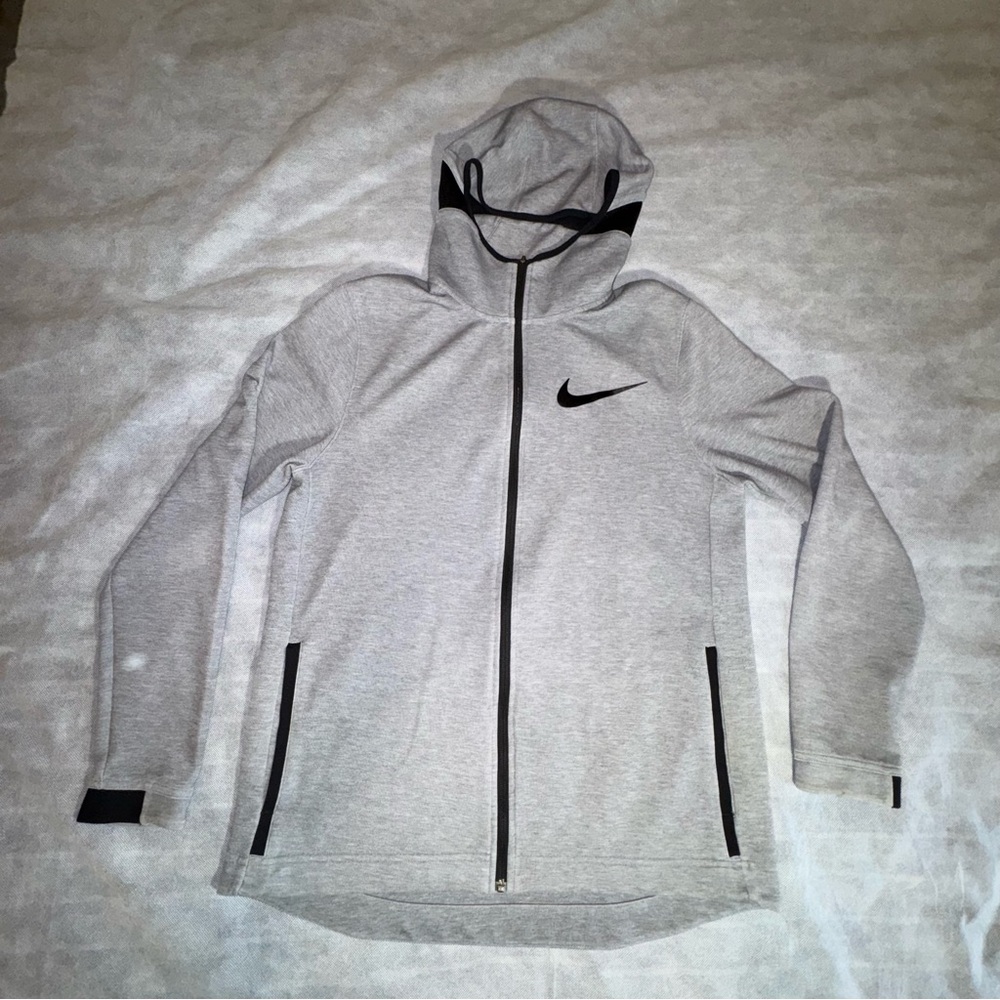 Nike Light Gray Hoodie with Black Accents Dri-fit Sz Men’s XL